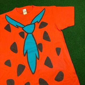 Vintage Flintstones Shirt Mens L Orange 1997 All Over Print AOP Fred Flintstone